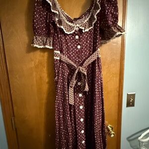 Vintage Gunne Sax Burgundy Floral Midi prairie Dress